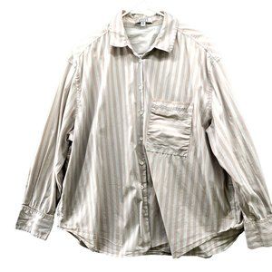 AYR Womens XL The Deep End Wide 90s Stripe Button Down Shirt Oversized Beige